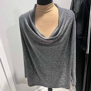 Sparkly Cowl Neck Gray Top